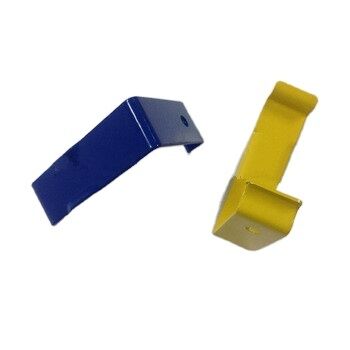 Pulverbeschichtete Kistenclips mit Stufenprofil für Holzkisten - Blau und Gelb
